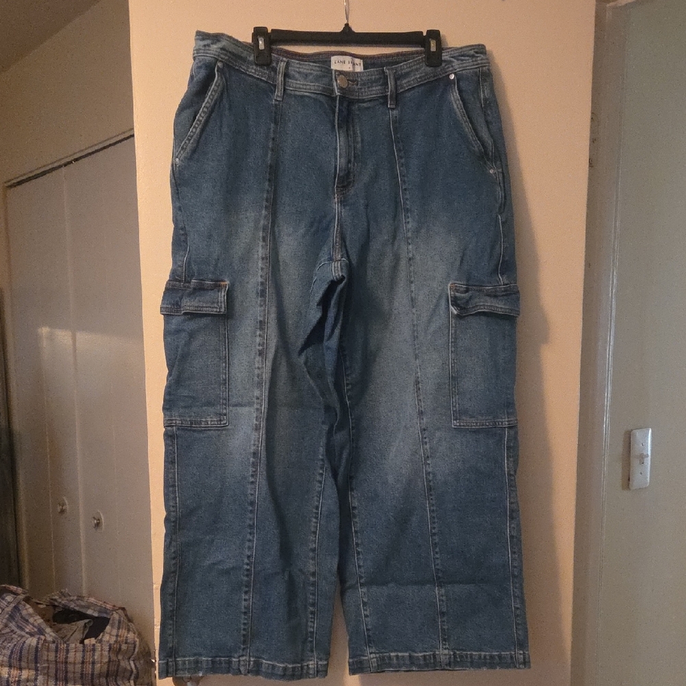 Blue Denim Mid-rise Cargo Pants